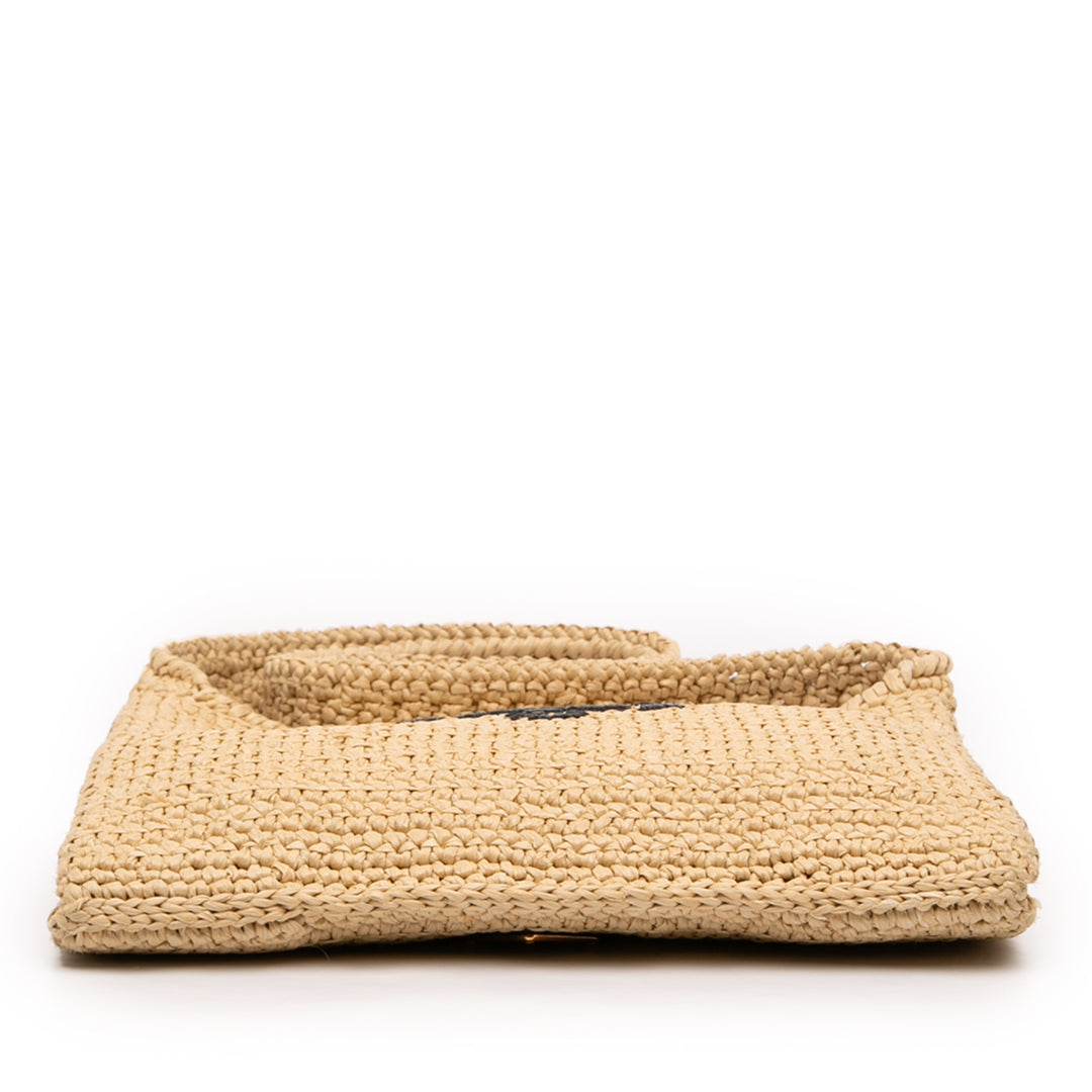 Prada Raffia Effect Crochet Logo brodé Sac porté croisé