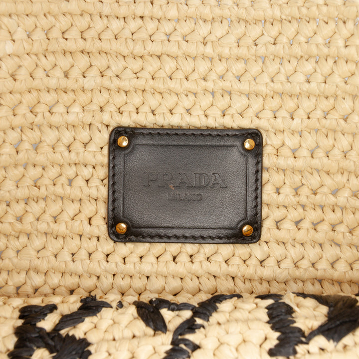 Prada Raffia Effect Crochet Logo brodé Sac porté croisé