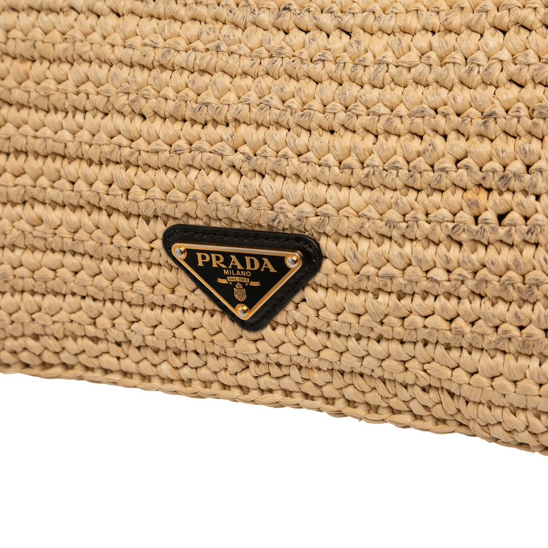 Prada Raffia Effect Crochet Logo brodé Sac porté croisé
