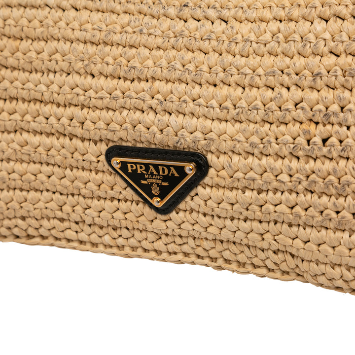 Prada Raffia Effect Crochet Logo brodé Sac porté croisé