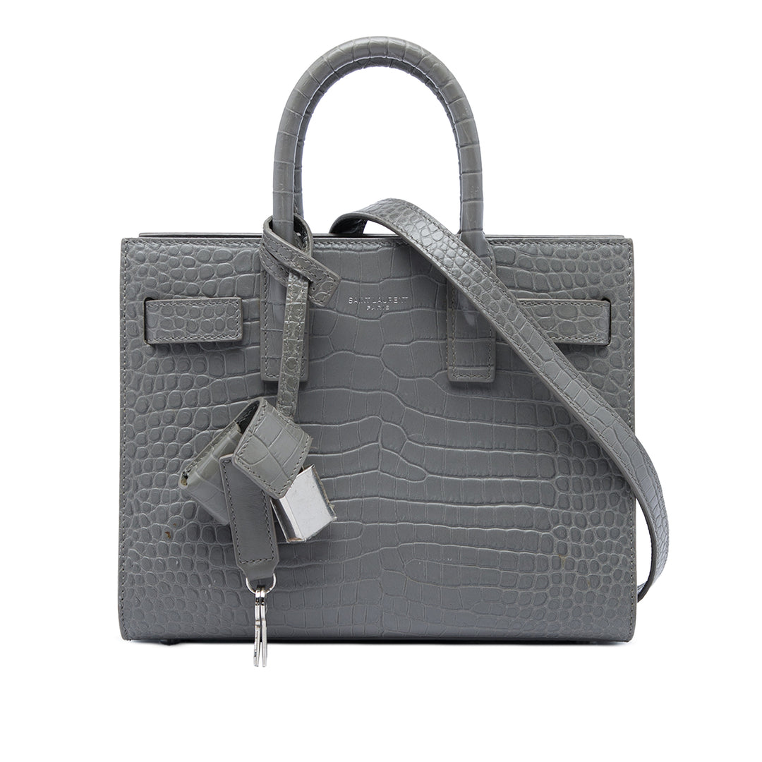 Saint Laurent Croc embossé Sac De Jour Sac Nano Gris – vue principale – GABY PARIS