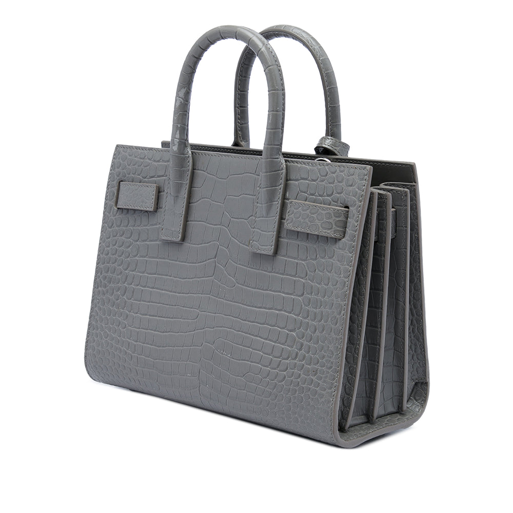 Saint Laurent Croc embossé Sac De Jour Sac Nano Gris – vue 2 – GABY PARIS
