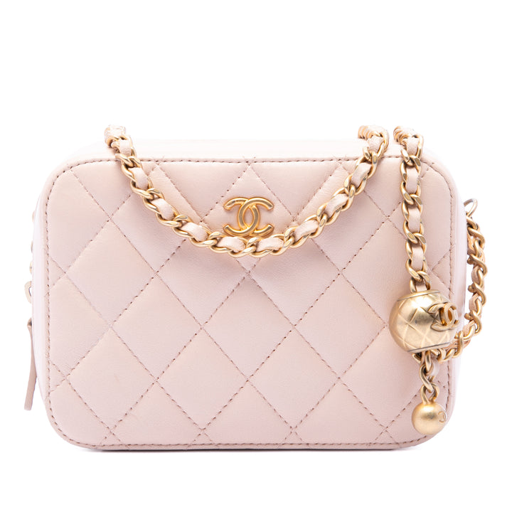 CC Matelassé Perle Crush Sac caméra Cuir d'agneau Rose