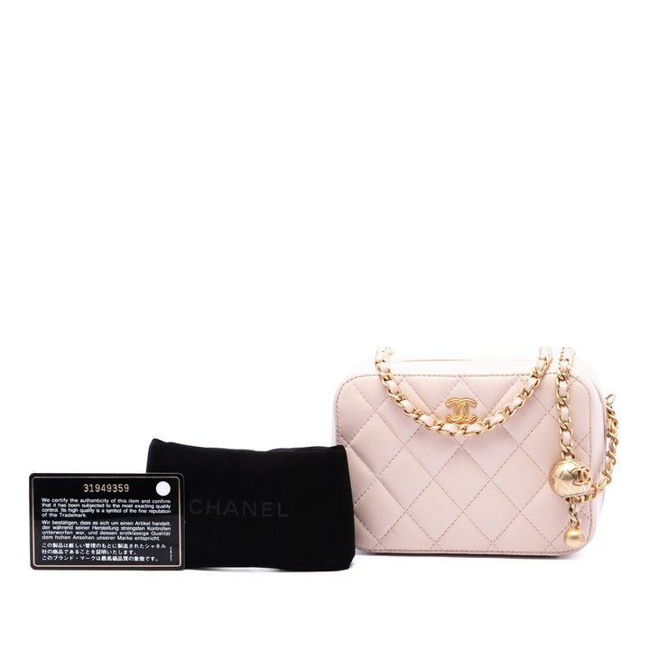 CC Matelassé Perle Crush Sac caméra Cuir d'agneau Rose
