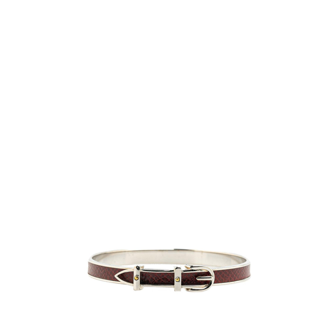 Palladium Plated Leather Belt Buckle Bangle Brown - Gaby Paris