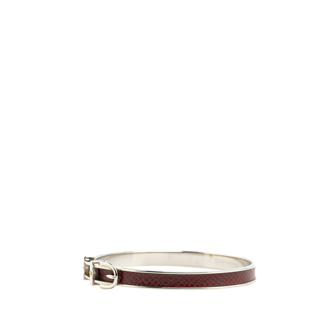 Palladium Plated Leather Belt Buckle Bangle Brown - Gaby Paris