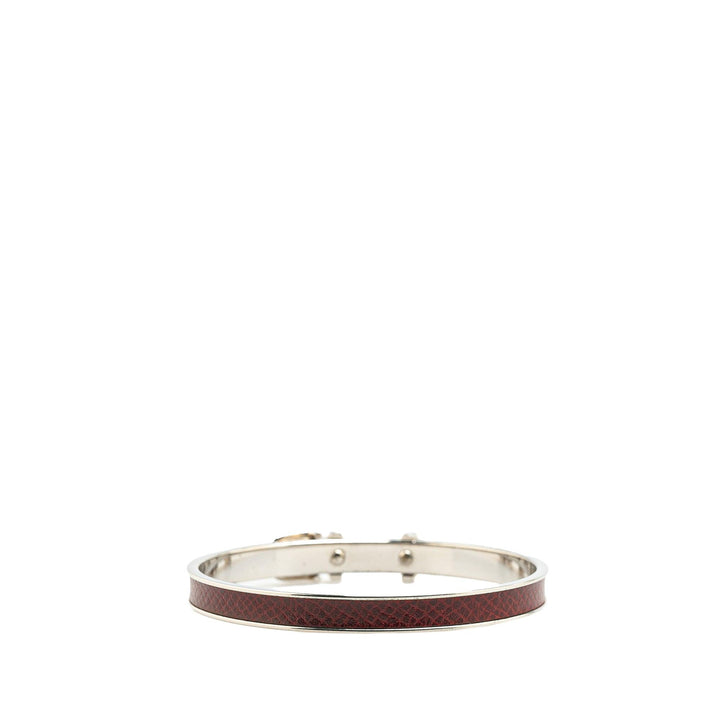 Palladium Plated Leather Belt Buckle Bangle Brown - Gaby Paris