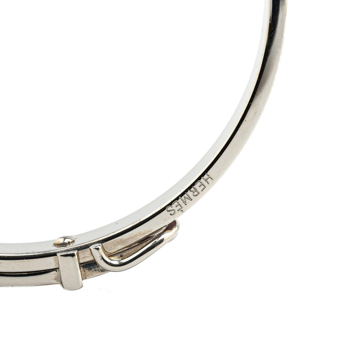 Palladium Plated Leather Belt Buckle Bangle Brown - Gaby Paris