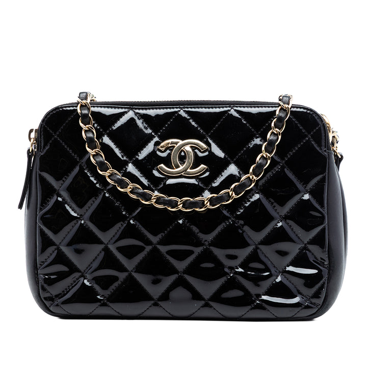 Chanel CC Matelassé Cuir verni Double Zip Sac caméra
