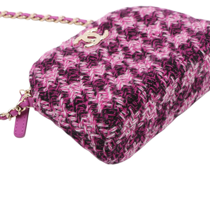 Chanel Mini CC Matelassé Tweed Pochette avec chaîne