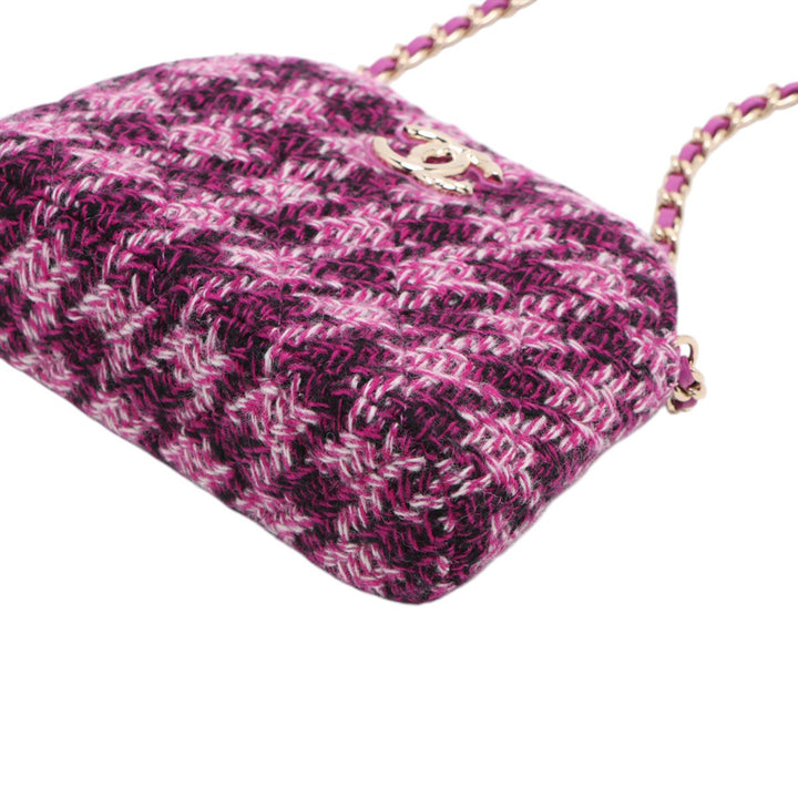Chanel Mini CC Matelassé Tweed Pochette avec chaîne