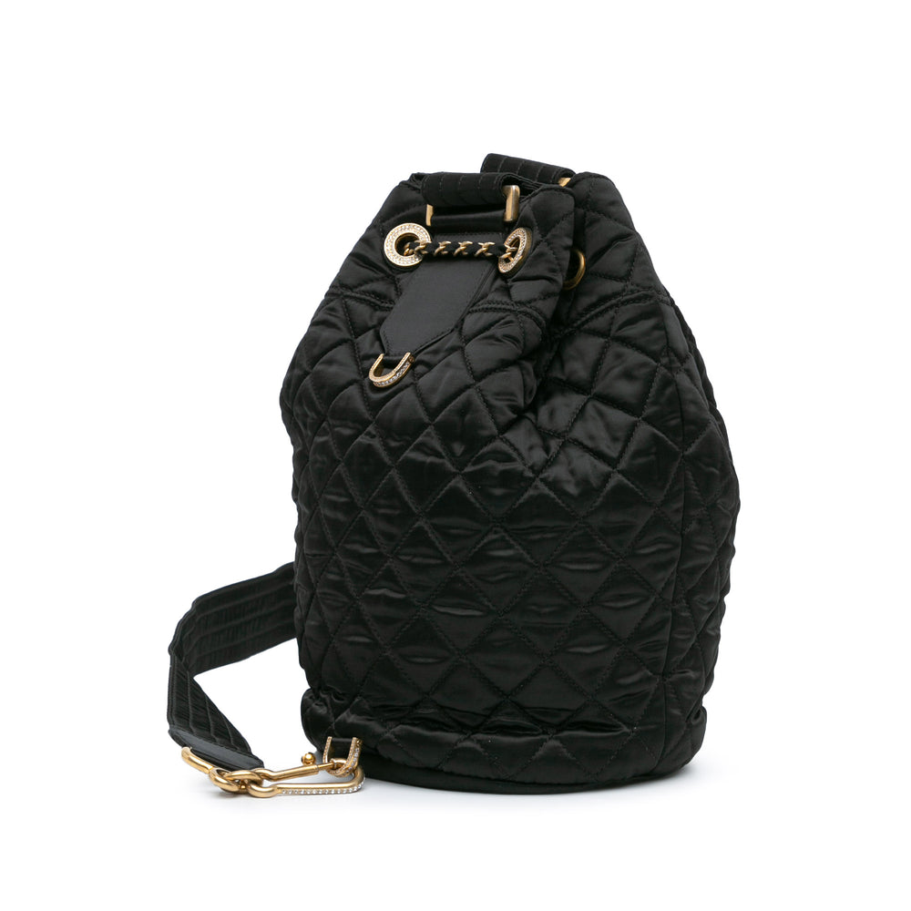 Quilted Nylon Crystal CC Drawstring Sling Bag Black - Gaby Paris