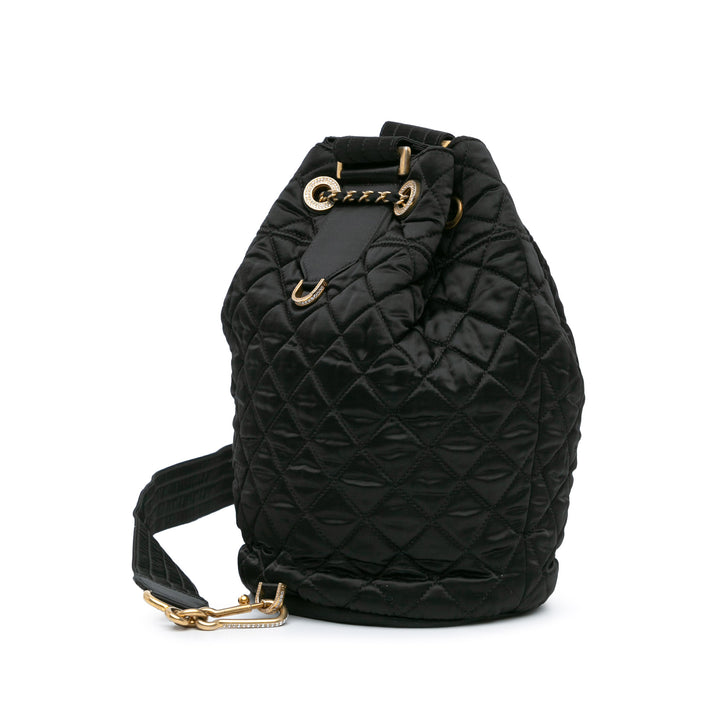 Quilted Nylon Crystal CC Drawstring Sling Bag Black - Gaby Paris