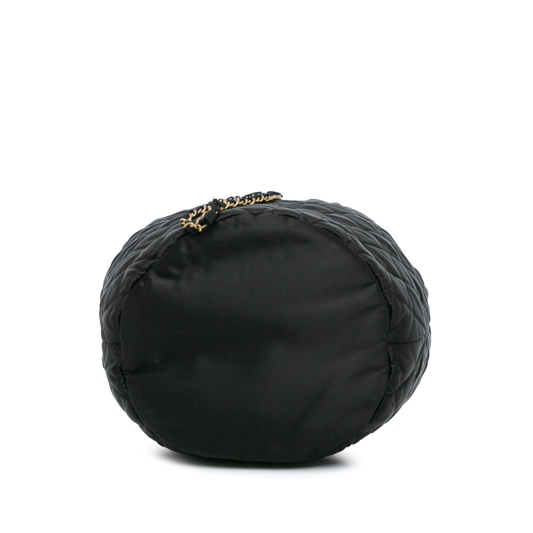 Quilted Nylon Crystal CC Drawstring Sling Bag Black - Gaby Paris