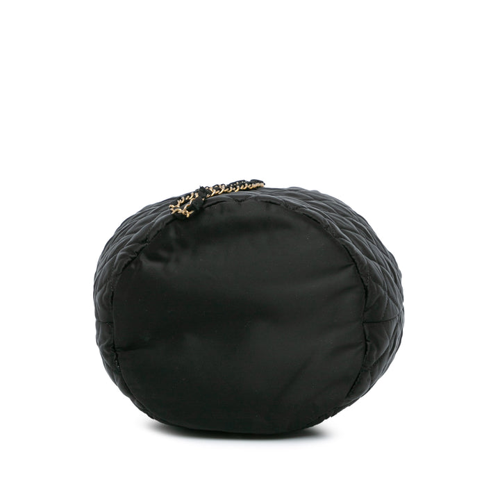Quilted Nylon Crystal CC Drawstring Sling Bag Black - Gaby Paris