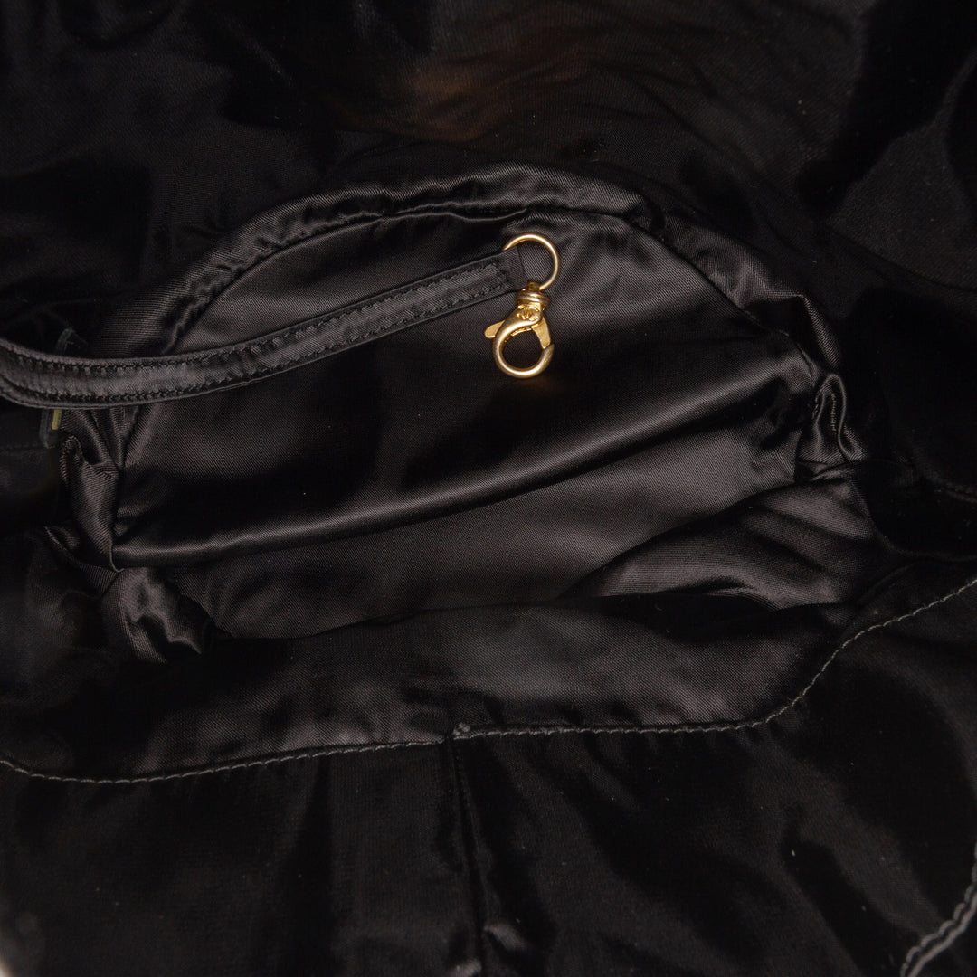 Quilted Nylon Crystal CC Drawstring Sling Bag Black - Gaby Paris