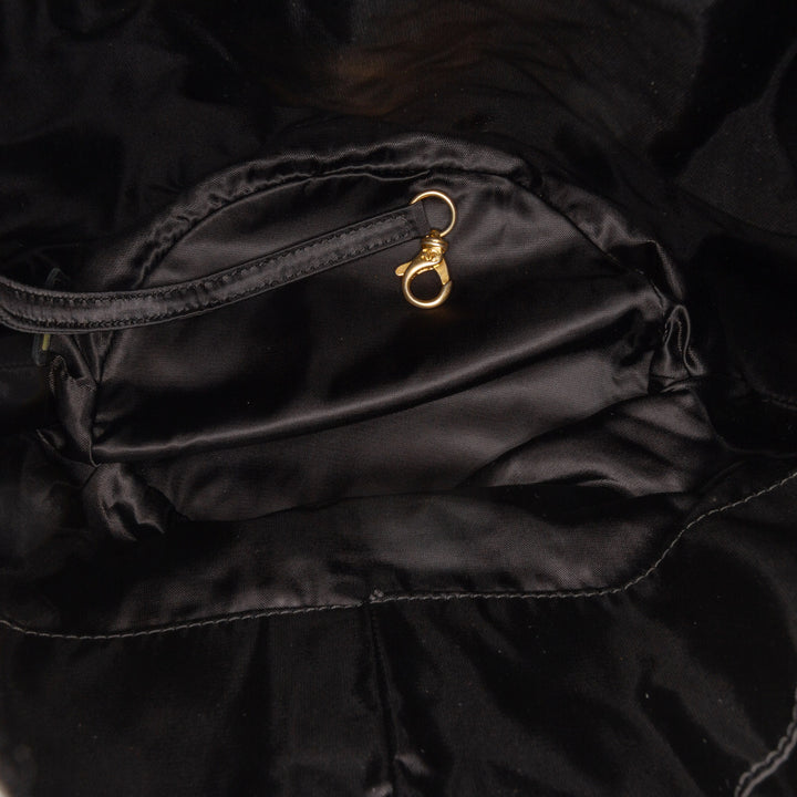 Quilted Nylon Crystal CC Drawstring Sling Bag Black - Gaby Paris