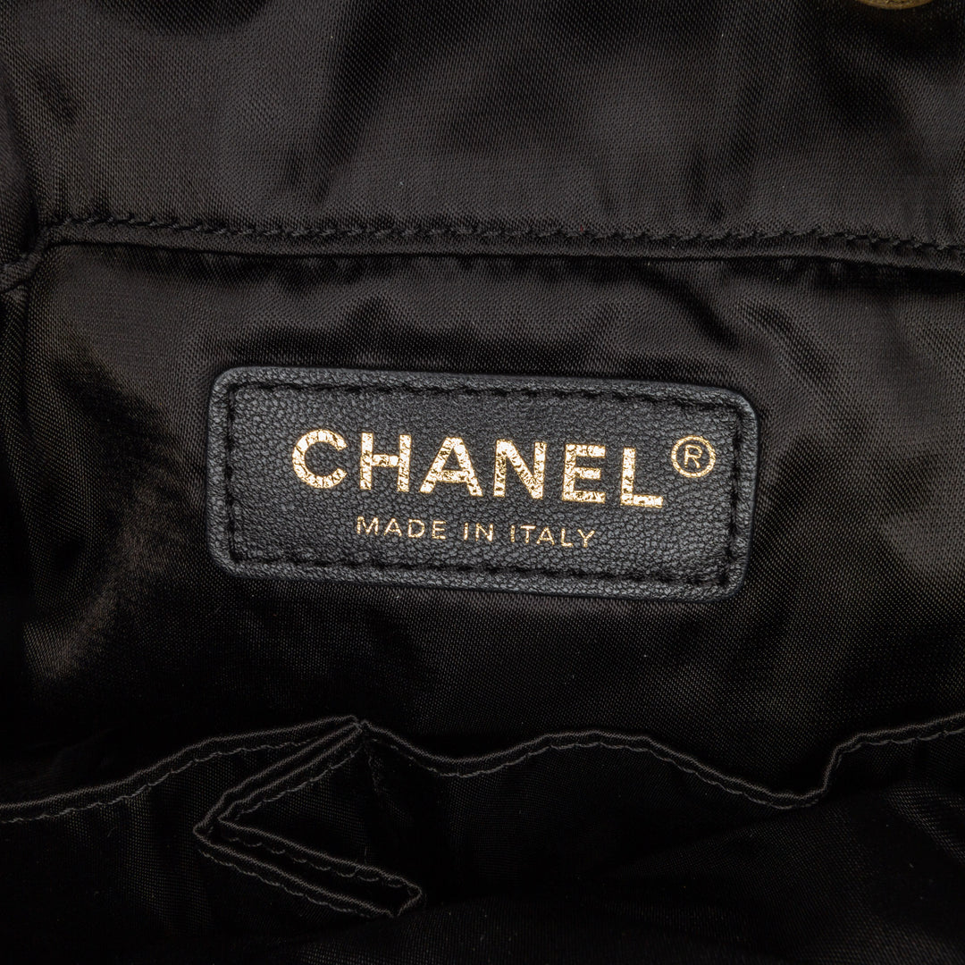 Quilted Nylon Crystal CC Drawstring Sling Bag Black - Gaby Paris