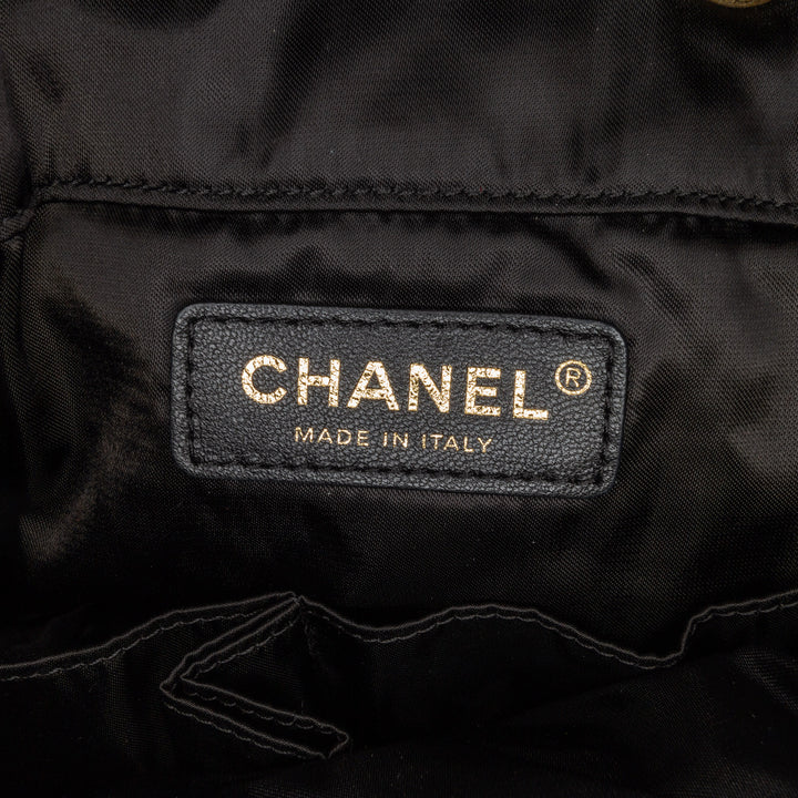 Quilted Nylon Crystal CC Drawstring Sling Bag Black - Gaby Paris