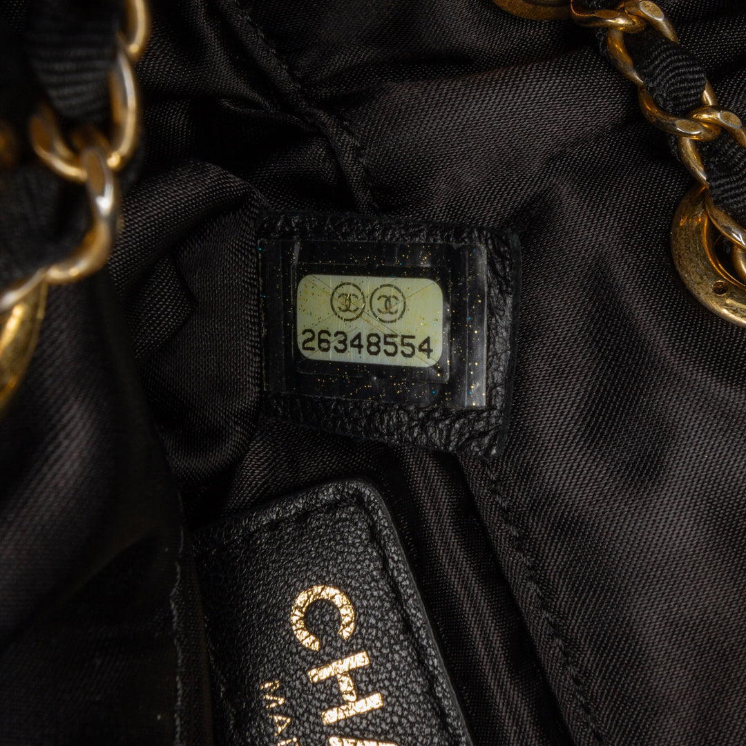 Quilted Nylon Crystal CC Drawstring Sling Bag Black - Gaby Paris