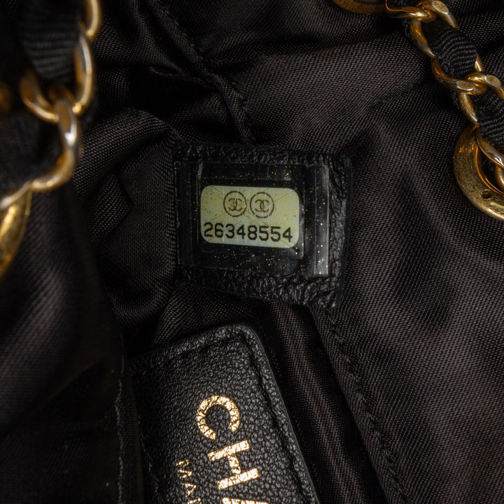 Quilted Nylon Crystal CC Drawstring Sling Bag Black - Gaby Paris