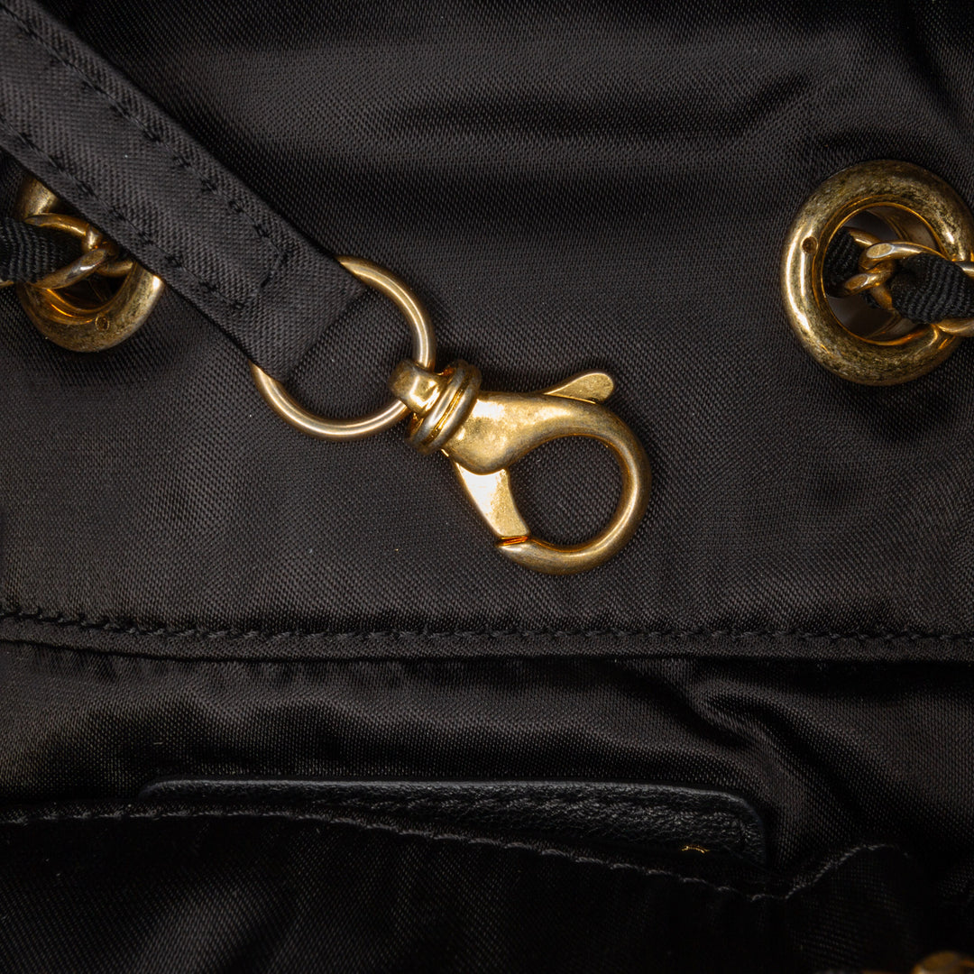 Quilted Nylon Crystal CC Drawstring Sling Bag Black - Gaby Paris