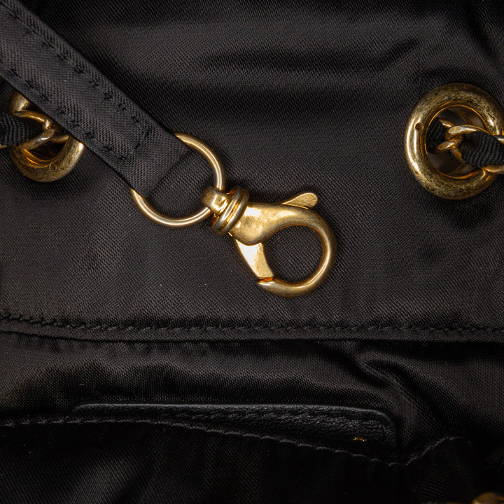 Quilted Nylon Crystal CC Drawstring Sling Bag Black - Gaby Paris