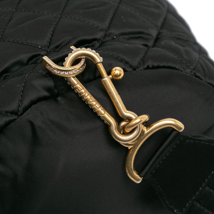 Quilted Nylon Crystal CC Drawstring Sling Bag Black - Gaby Paris