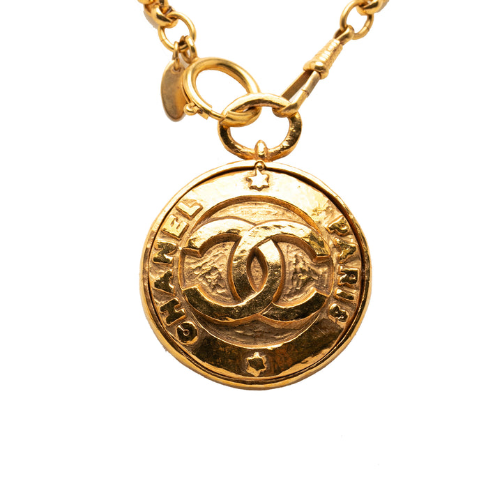 Chanel CC plaqué Medallion Mirror Pendant Collier Métal