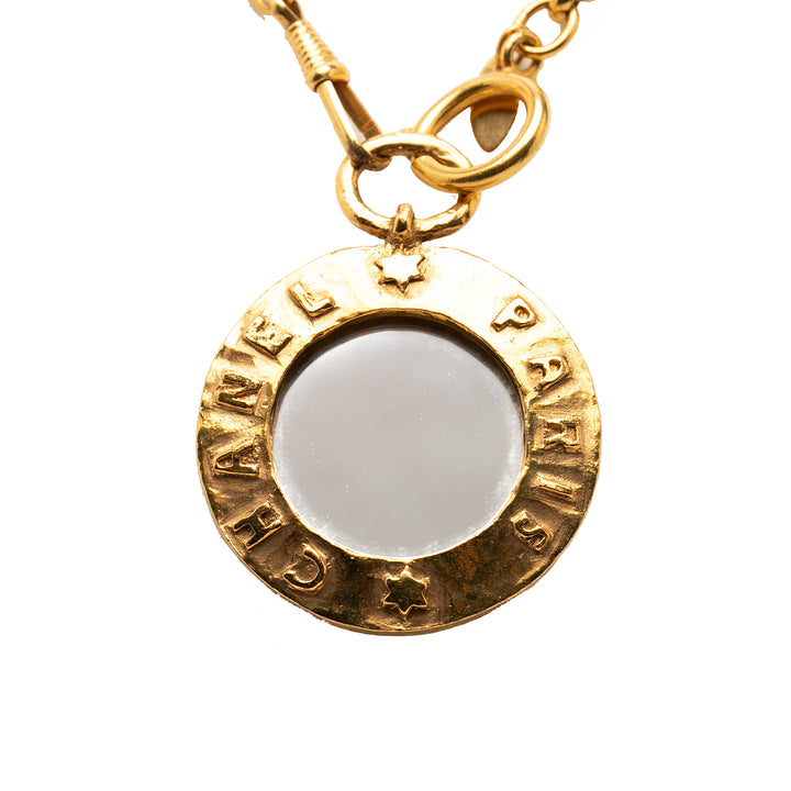 Chanel CC plaqué Medallion Mirror Pendant Collier Métal