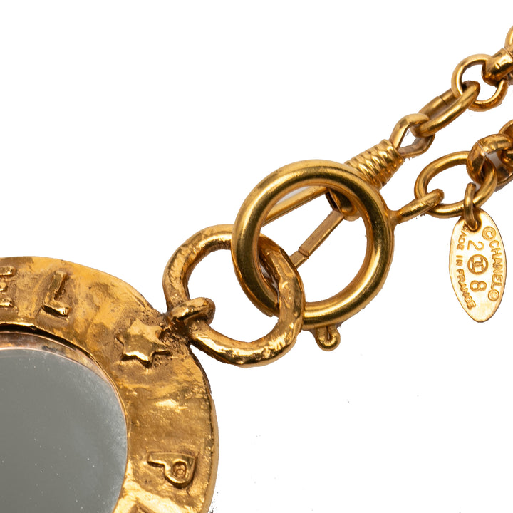 Chanel CC plaqué Medallion Mirror Pendant Collier Métal