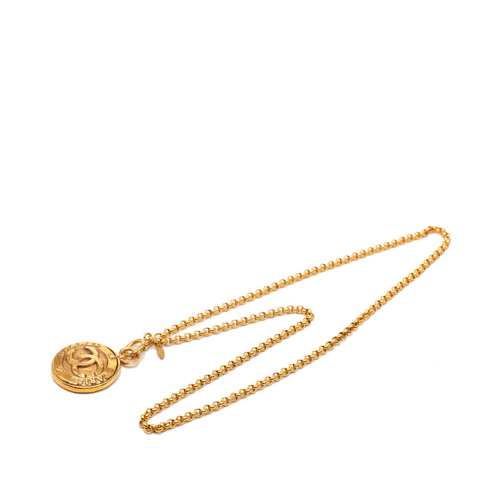 Chanel CC plaqué Medallion Mirror Pendant Collier Métal