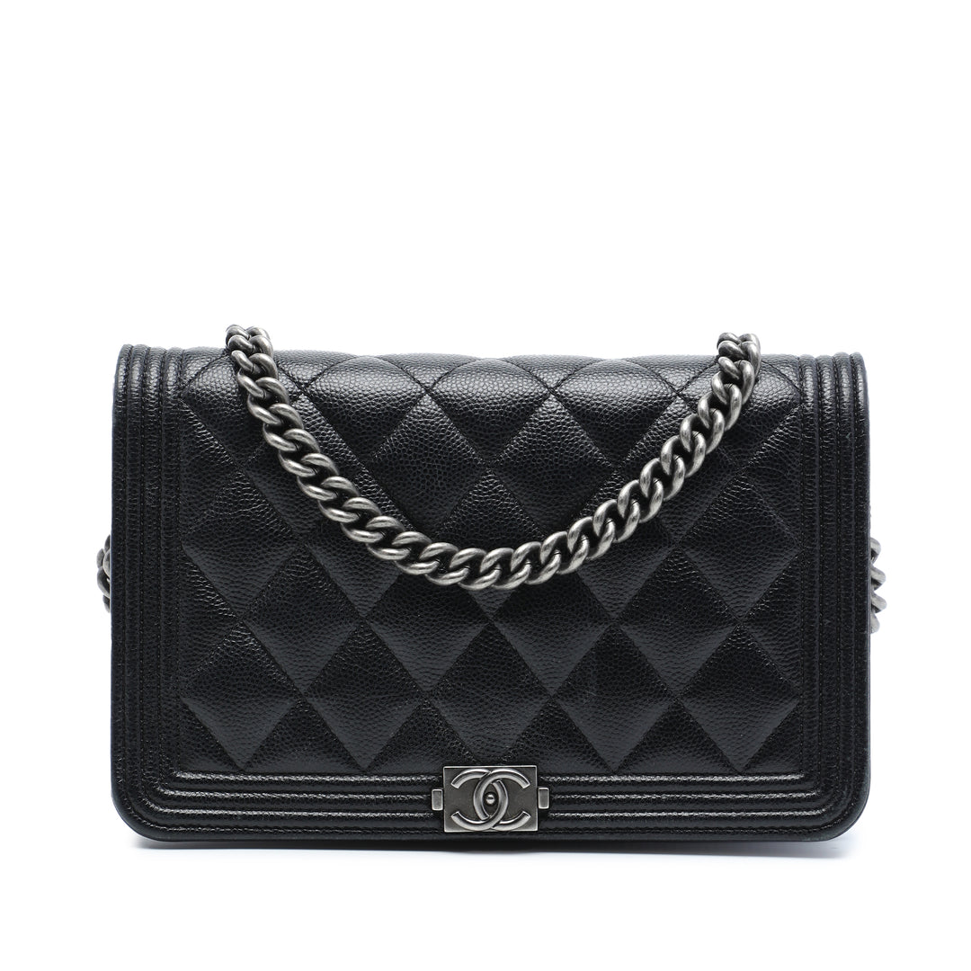 Matelassé Boy Wallet on Chain Cuir caviar Noir