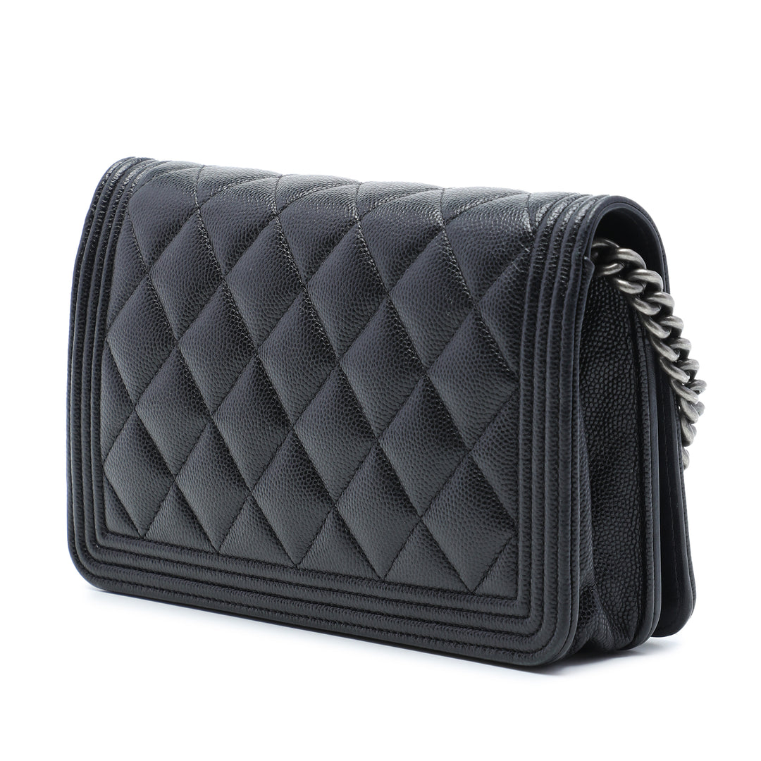 Matelassé Boy Wallet on Chain Cuir caviar Noir