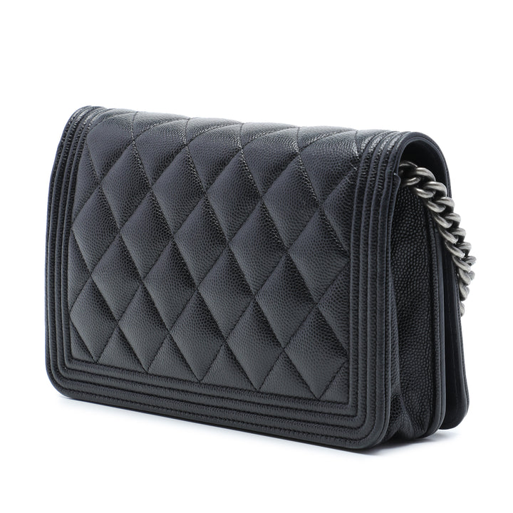 Matelassé Boy Wallet on Chain Cuir caviar Noir