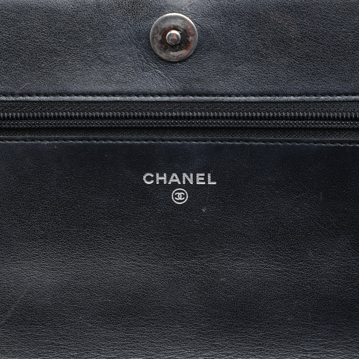 Matelassé Boy Wallet on Chain Cuir caviar Noir