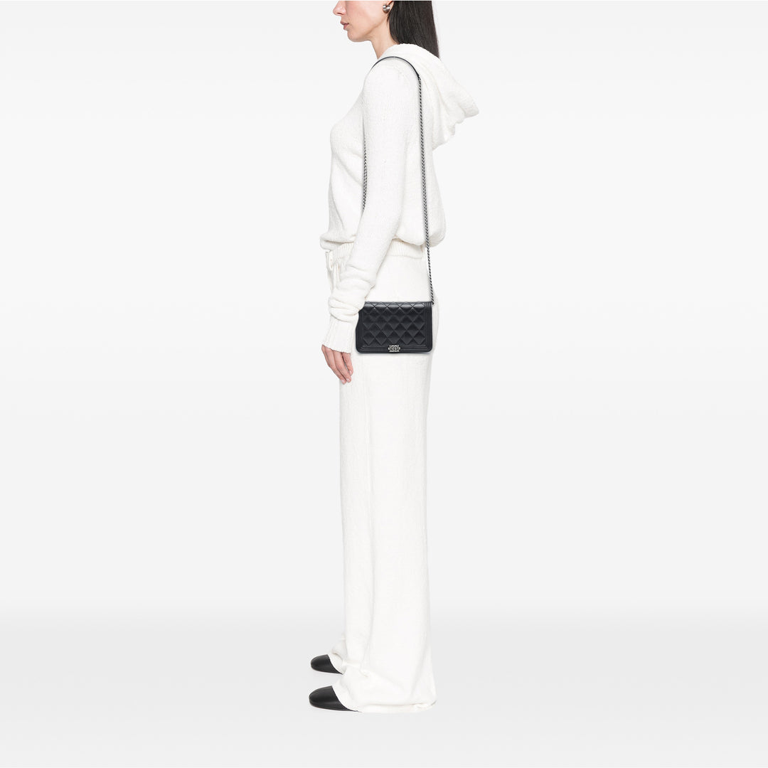 Matelassé Boy Wallet on Chain Cuir caviar Noir