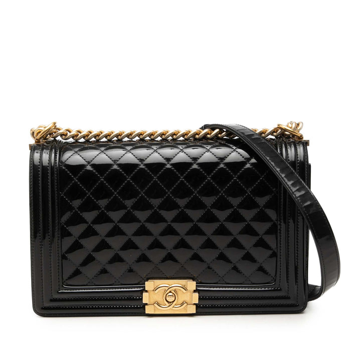 Chanel Medium Matelassé Cuir verni Boy à rabat