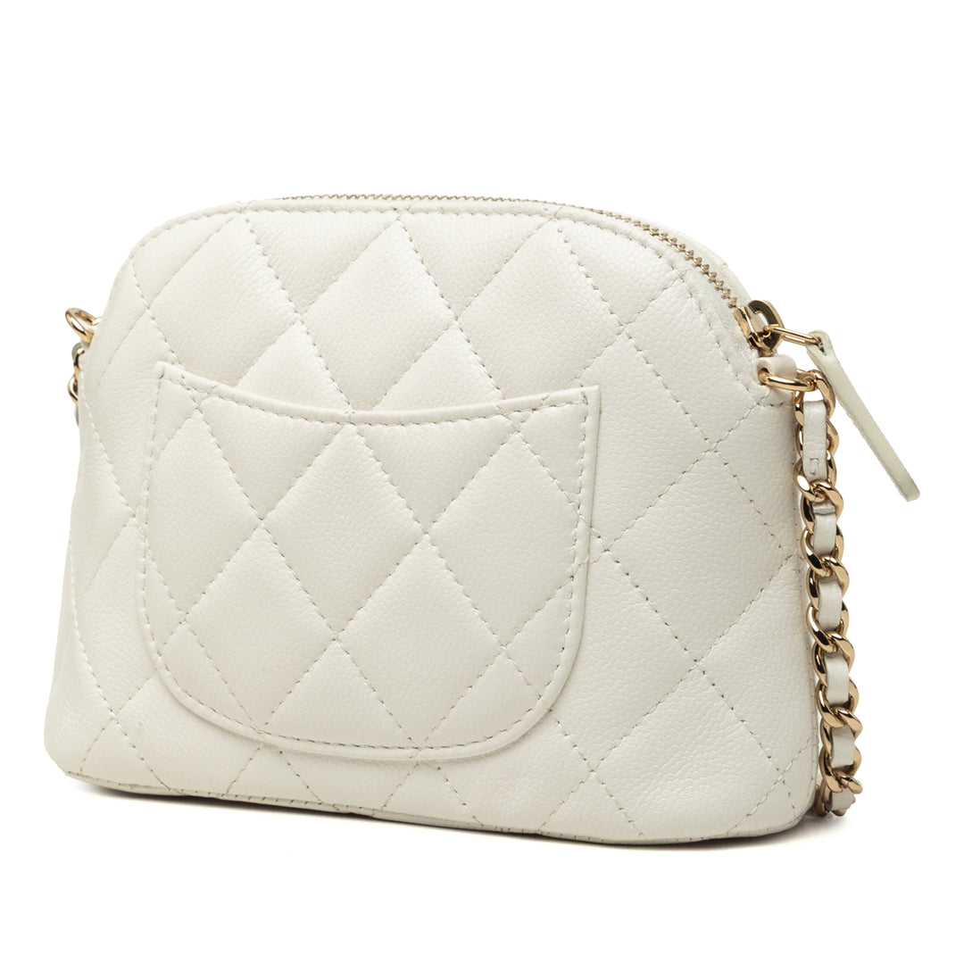 CC Matelassé Dôme Pochette avec chaîne Mini Cuir caviar Blanc