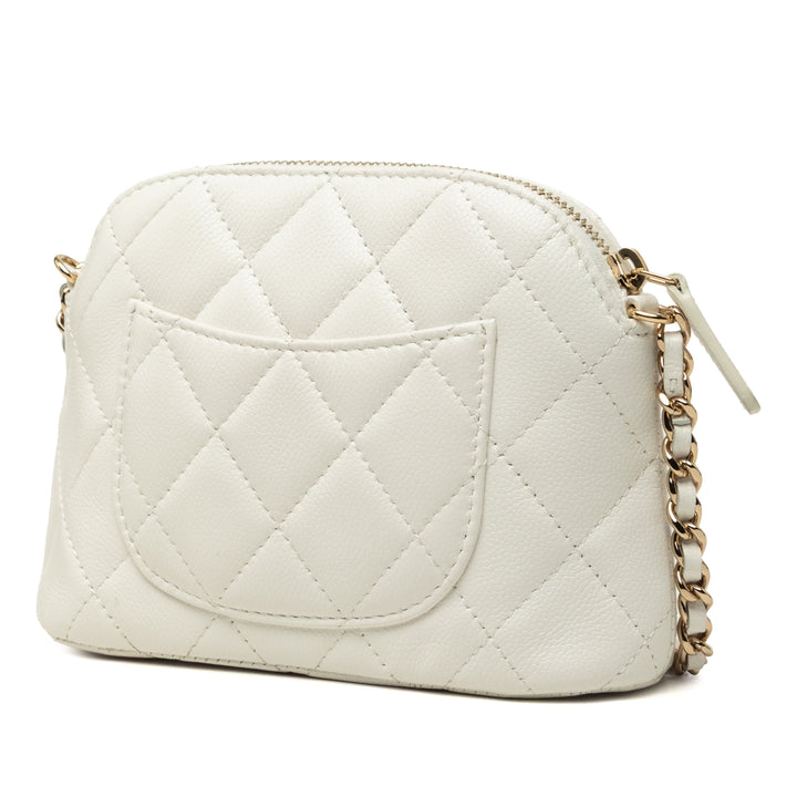 CC Matelassé Dôme Pochette avec chaîne Mini Cuir caviar Blanc
