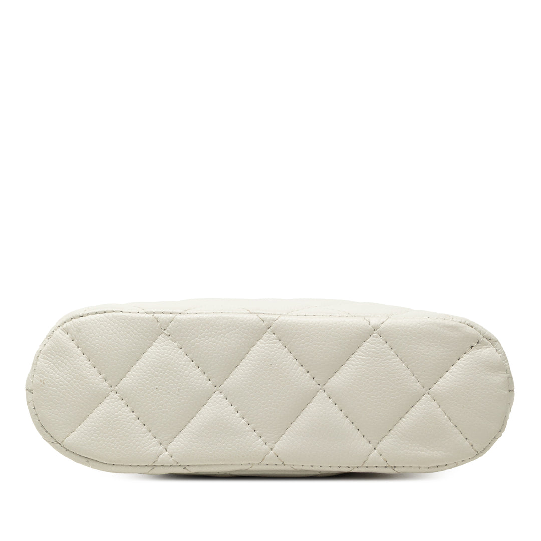 CC Matelassé Dôme Pochette avec chaîne Mini Cuir caviar Blanc