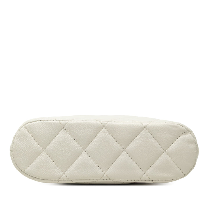 CC Matelassé Dôme Pochette avec chaîne Mini Cuir caviar Blanc