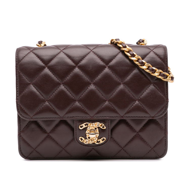 Chanel Mini Quilted Shiny Cuir d’agneau Simple rabat Rouge