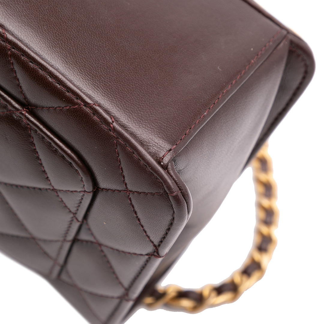 Chanel Mini Quilted Shiny Cuir d’agneau Simple rabat Rouge