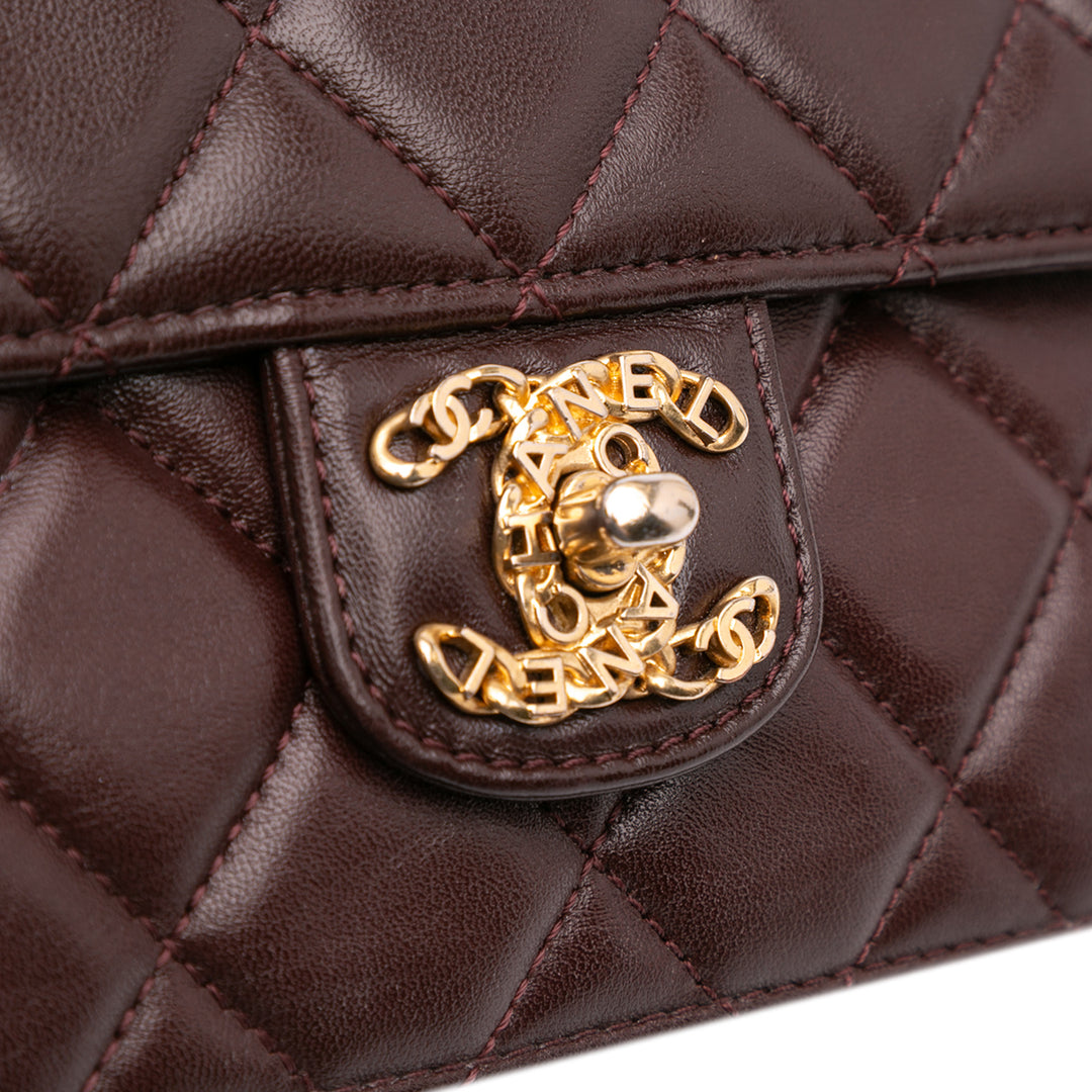 Chanel Mini Quilted Shiny Cuir d’agneau Simple rabat Rouge