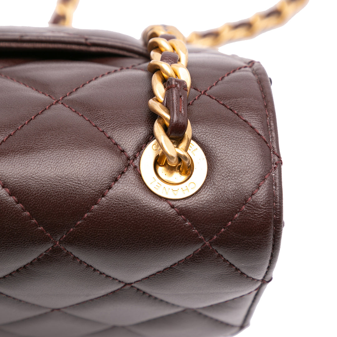 Chanel Mini Quilted Shiny Cuir d’agneau Simple rabat Rouge