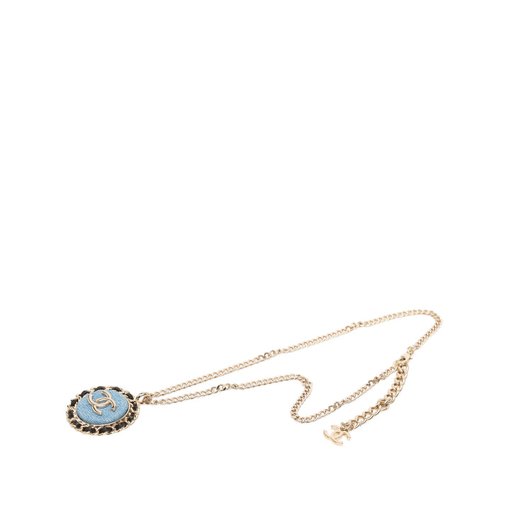 Chanel CC plaqué Tissé Chaîne Rond Pendant Collier Jean