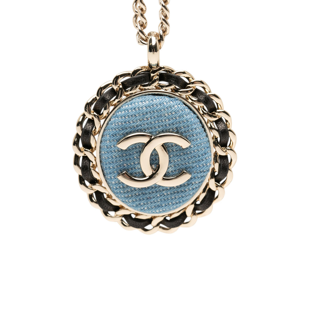 Chanel CC plaqué Tissé Chaîne Rond Pendant Collier Jean