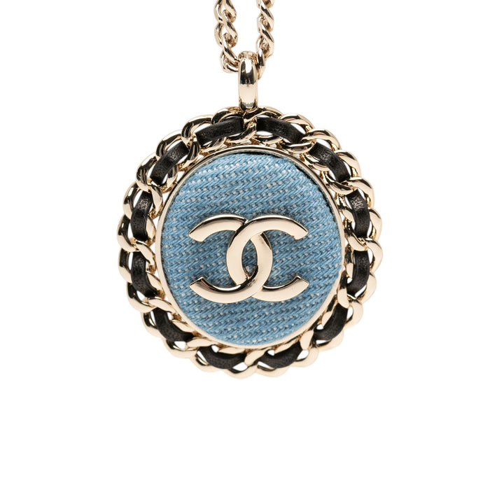 Chanel CC plaqué Tissé Chaîne Rond Pendant Collier Jean