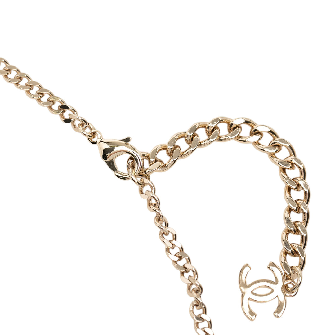 Chanel CC plaqué Tissé Chaîne Rond Pendant Collier Jean